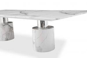 Homeroots 120" White Marble Double Pedestal Base Dining Table   370724