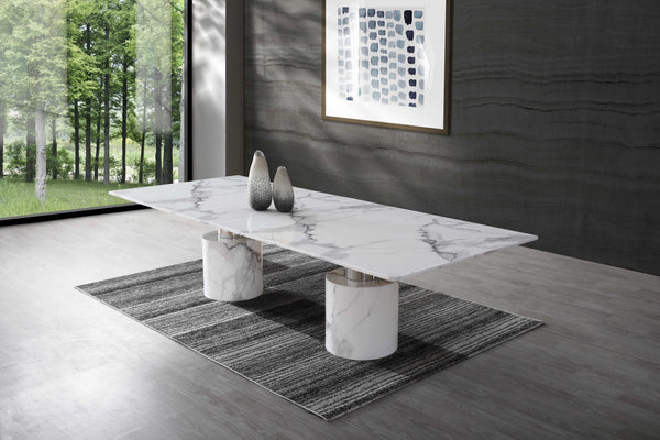 Homeroots 120" White Marble Double Pedestal Base Dining Table   370724