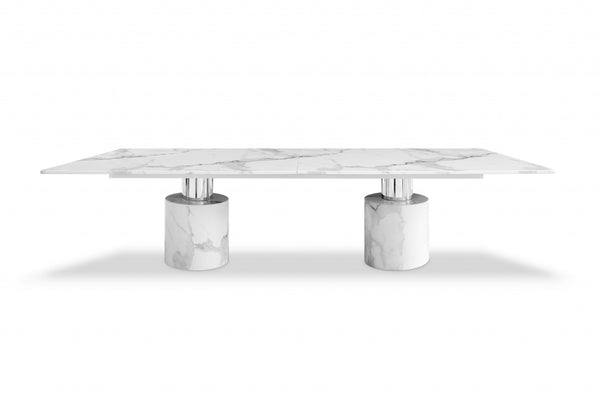 Homeroots 120" White Marble Double Pedestal Base Dining Table   370724