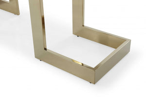 Homeroots 87" Clear And Gold Glass And Stainless Steel Double Pedestal Base Dining Table   370725