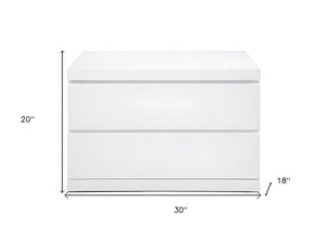 Homeroots 20" White Two Drawer Glossy Finish Nightstand   370734