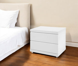 HomeRoots 18" White Wood Nightstand with Two Drawers – Stylish & Versatile Storage for Modern Bedrooms & More 370736