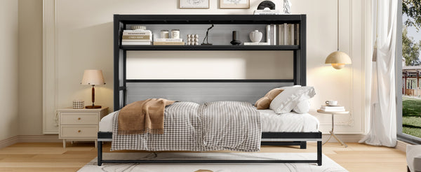 English Elm Twin Size Murphy Bed With Built-In Shelf – Space-Saving Metal Wall Bed For Efficient Living Areas W1580S00150-GIGA