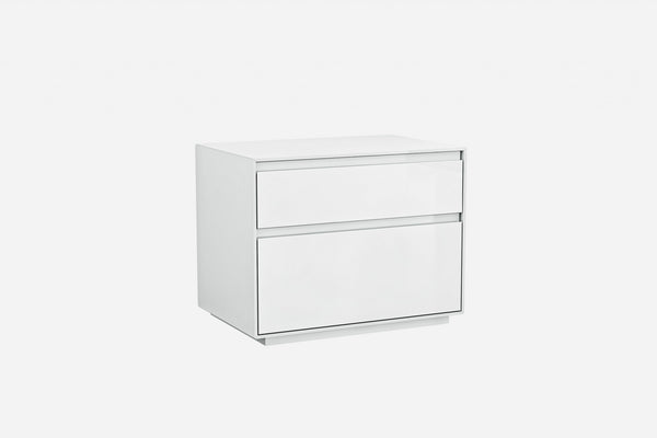 Homeroots Simplistic White Gloss 2 Drawer Nightstand   370748