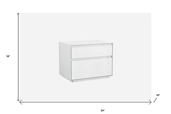 Homeroots Simplistic White Gloss 2 Drawer Nightstand   370748