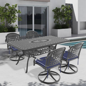 English Elm 5-Piece All-Weather Cast Aluminum Dining Set With 4 Cushioned Swivel Chairs & Umbrella Table W1710S00355