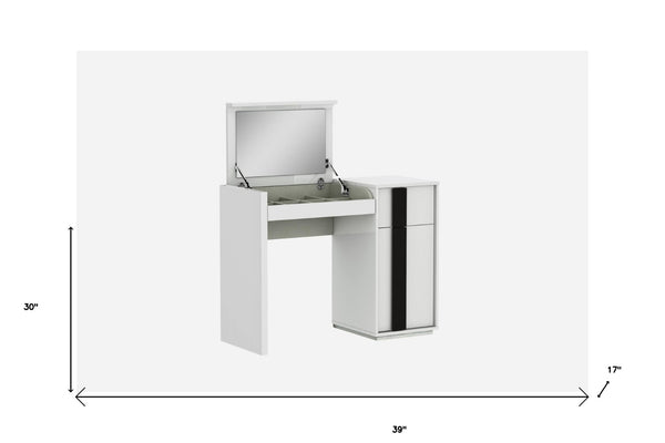 HomeRoots 39" White Single Drawer Vanity Chest with Flip-Up Mirror & Concealed Storage for Modern Spaces 370775