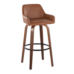 English Elm Daniella 30" Modern Fixed-Height Barstools With 360° Swivel, Walnut Wood & Camel Faux Leather - Set Of 2 B202S00555