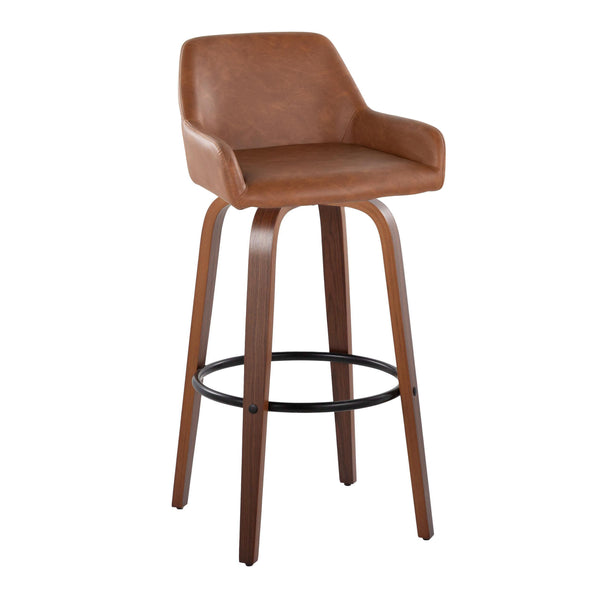 English Elm Daniella 30" Modern Fixed-Height Barstools With 360° Swivel, Walnut Wood & Camel Faux Leather - Set Of 2 B202S00555