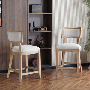 English Elm Christopher Knight Home® - 26.5" Counter Stools Set of 2 Upholstered Farmhouse Bar Stools with Curved Back, Footrest, Solid Wood Frame Beige+Natural 72643.00BGE