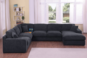 English Elm Chiara Chenille Corner Sectional with Chaise Cupholders Charging Ports for Living Room Dark Gray B2749S00115