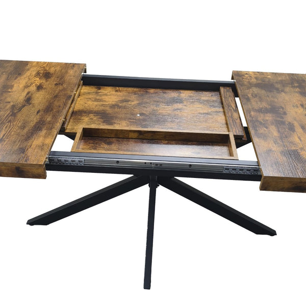 English Elm 55.11"-70.86"retro Extendable Dining Table with Storage Mdf Industrial Iron Base Brown W757P437307