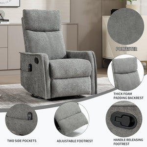 English Elm Heat Massage Rocker Swivel Recliner Fabric Chair with Lumbar Therapy for Living Room Grey W1803P362293