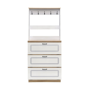 English Elm Light Oak 12-Pair Shoe Cabinet with 3 Drop-Down Drawers, 10 Metal Hooks, Durable 15mm Shelves - Space-Saving Entryway Storage (47.5" H x 32.5" W x 12.5" D) B062P189216
