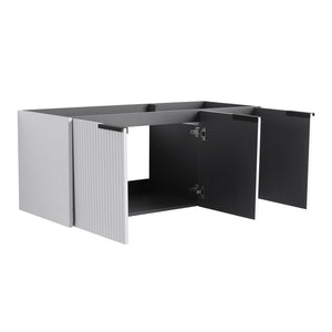 English Elm 48" Floating Bathroom Vanity with Wavy Panels, 3 Soft-Close Doors, Plywood Build & Dual Handles White W999P251812
