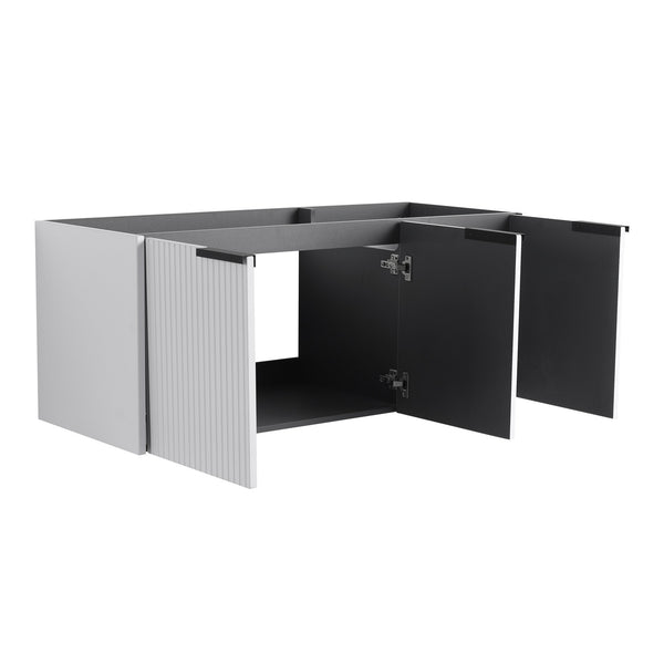 English Elm 48" Floating Bathroom Vanity with Wavy Panels, 3 Soft-Close Doors, Plywood Build & Dual Handles White W999P251812
