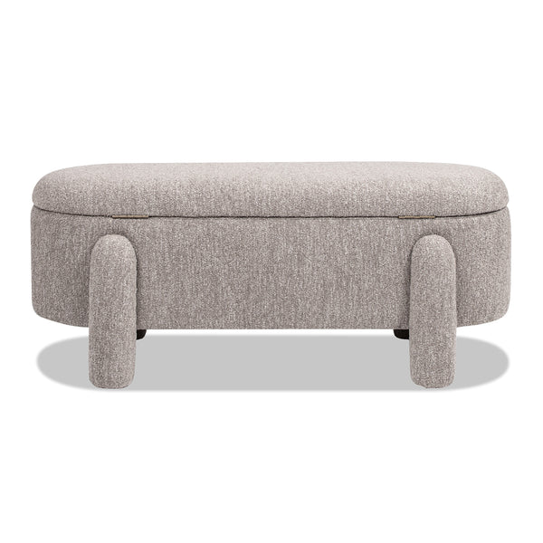 English Elm Jennifer Taylor Home - Hugo 49" Oval Fully Upholstered Storage Bench in Moss Boucle — Cozy sherpa-like texture, chic modern style, versatile seating and hidden storage (50" L x 19" W x 15" H) Brown B2719P238469