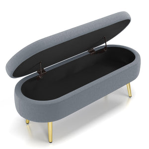 English Elm Ottoman Oval Flannel Storage Bench with Matte Metal Legs for Bedroom or Living Room Dark Gray W487P438628
