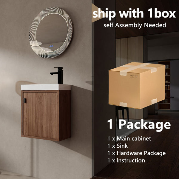 English Elm 18.5" Wall-Mounted Bathroom Vanity With Resin Sink, Soft-Close Door & Stylish Natural Walnut Finish W1972P362141