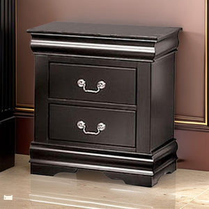 English Elm Ryla Solid Wood Two Drawer Nightstand with Dovetail Joinery and Bracket Feet in Matte Black Nickel B056P416911