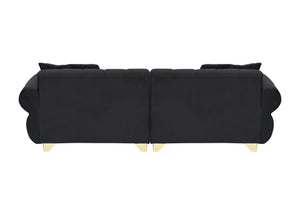 English Elm 89-inch velvet 3-seater sofa with spring cushions, gold metal legs, washable pillowcases, 500lb capacity Black W1658S00153
