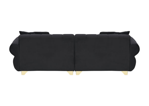 English Elm 89-inch velvet 3-seater sofa with spring cushions, gold metal legs, washable pillowcases, 500lb capacity Black W1658S00153