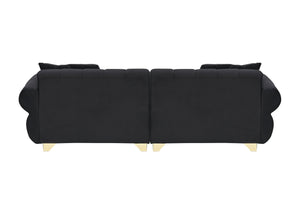 English Elm 89-inch Channel Tufted Flannelette Sofa with Spring Cushions and Polished Metal Legs W1658P329003