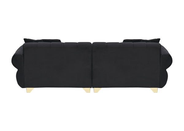 English Elm 89-inch Channel Tufted Flannelette Sofa with Spring Cushions and Polished Metal Legs W1658P329003