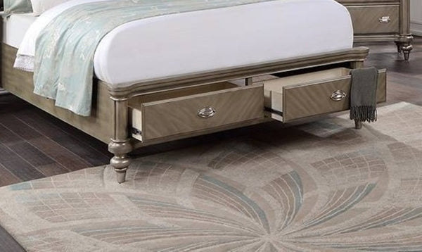English Elm 1pc California King Faux Leather Panel Bed Glam Silver Trim Footboard Storage B011S02106