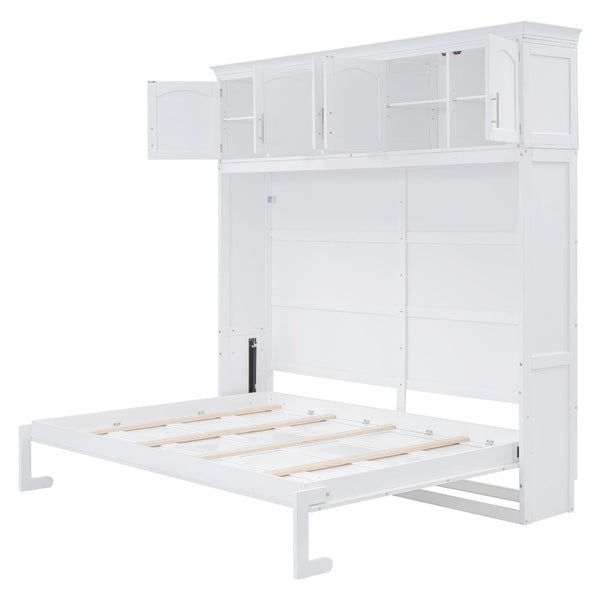 English Elm Full Size Murphy Wall Bed with Top Cabinet Storage for Studio or Guest Room LP006664AAK-1