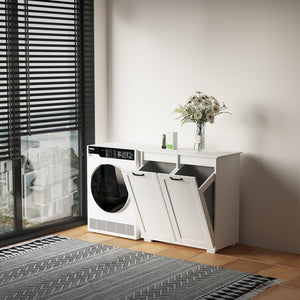 English Elm Laundry Cabinet Dual-Compartment Hamper with 2 Removable Liner Bags, Durable Melamine Finish, Space-Saving Storage W331P206345