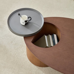 English Elm Modern Oval Ash Veneer Coffee Table with Hidden Storage for Minimalist Living Rooms Grey,Walnut W2085S00104