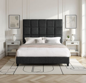 English Elm Queen Upholstered Panel Bed with Tufted Headboard, Modern Luxury Platform Frame, Easy Assembly Grey B108P160260