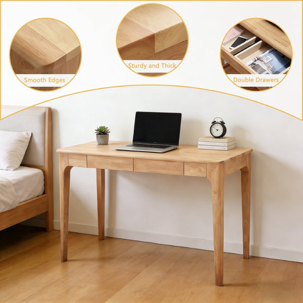 English Elm Solid Wood Mid-century Writing Desk with Two Drawers for Home Office or Bedroom W3204P445617