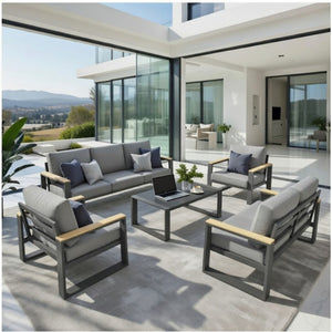 English Elm All-weather 5 Piece Aluminum Patio Conversation Set 7 Seat with Tempered Glass Table Gray B082S00111