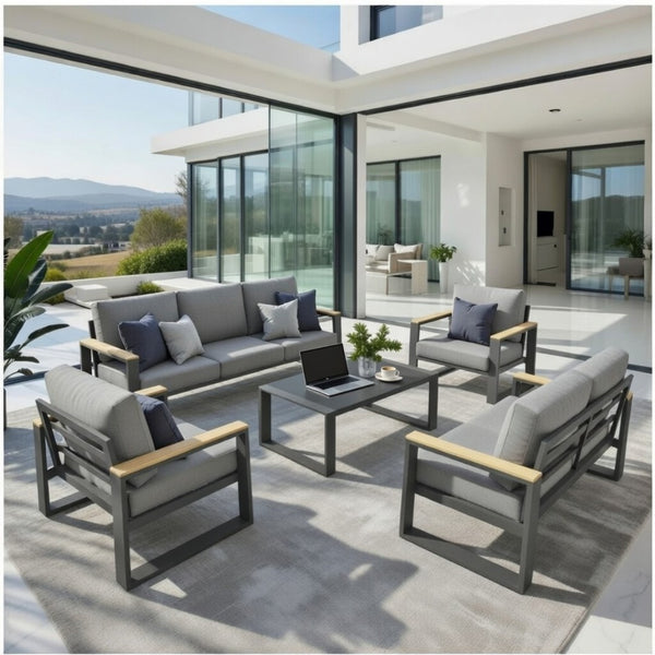English Elm All-weather 5 Piece Aluminum Patio Conversation Set 7 Seat with Tempered Glass Table Gray B082S00111