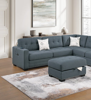 English Elm Living L-Shaped Sectional Sofa Set with Reversible Chaise, Tufted Burlap Fabric, Storage Ottoman, USB Port Dark Gray 34 L x 26 W x 45 H B011S01775