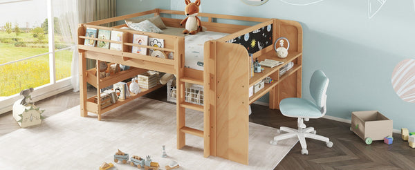 English Elm Twin Low Loft Bed Solid Pine Frame Kids Study Desk Blackboard Storage White W1580S00571