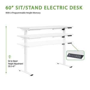 OSP Home Furnishings Primo Electric Sit Stand Desk with Laminate Top and Heavy Duty Steel Frame for Home Office 59"W PMO6024-WH