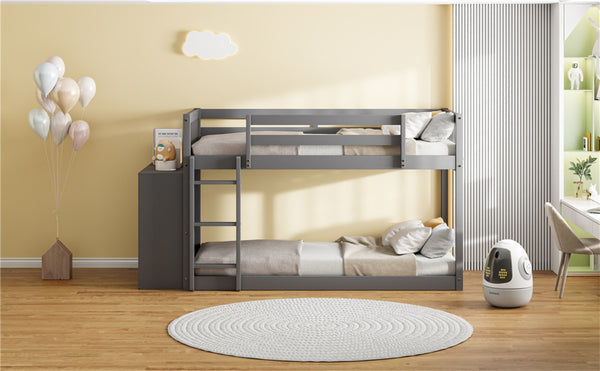 English Elm Twin Over Bunk Bed with Four Storage Drawers Open Shelving Kids Bedroom Gray LT000167AAE-1