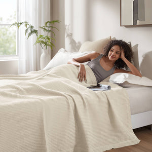 JLA Home Madison Park - Cotton Waffle Weave Blanket — Ultra-Soft 100% Breathable Cotton, OEKO-TEX Certified, Lightweight Year-Round Comfort 90 L x 108 W x 0.25H BR51N-3827