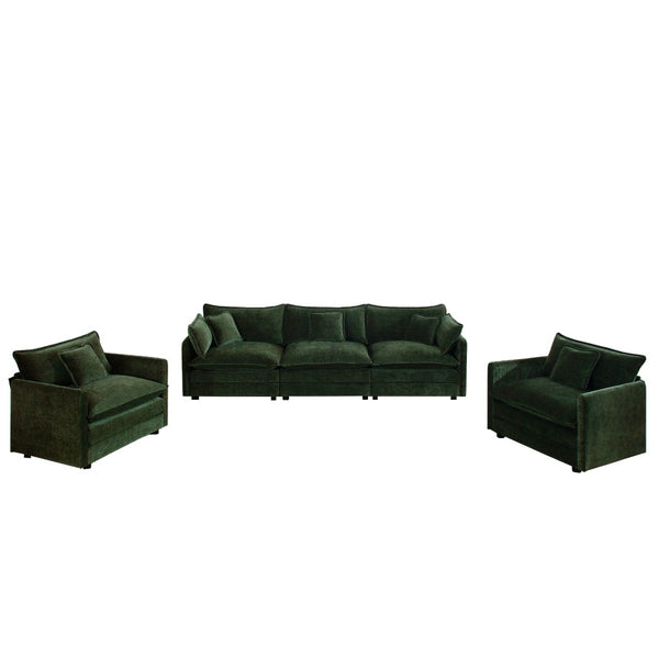 English Elm Sofa Set Three Piece Green Chenille Living Room Collection with Round Arms W714S00453