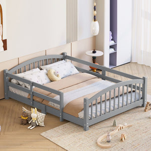 English Elm Full Montessori Pine Wood Floor Bed with Safety Rails Low Profile Kids Room Frame Gray N733P400299E
