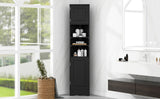 English Elm Multi-Functional Corner Cabinet Tall Bathroom Storage Cabinet With Two Doors and Adjustable Shelves, Open Shelf, Black