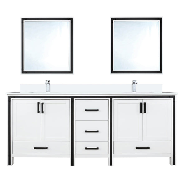 English Elm White Double Bath Vanity 72 in. W x 22 in. D with White Quartz Top, Chrome Faucets & 30" Mirrors Durable Finish and Scratch-Resistant Surface for Long-Lasting Use B2731S01129