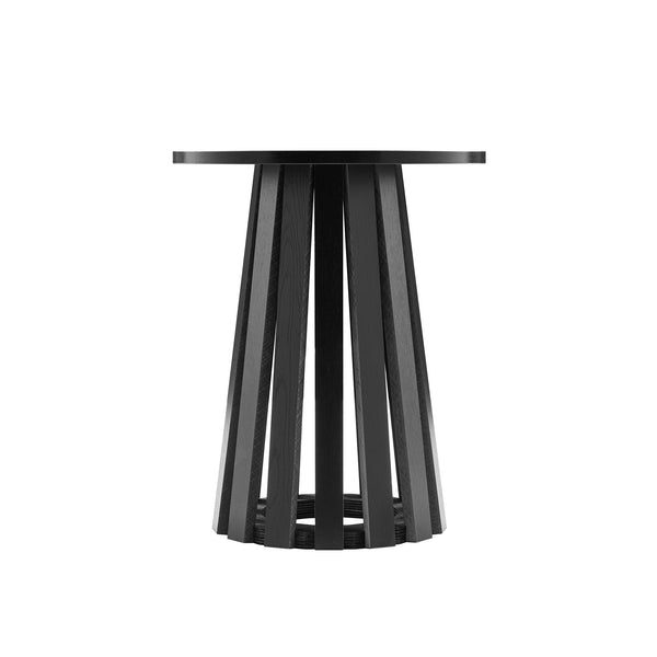 English Elm Layla Round End Table with Slatted Conical Base, Wood Grain Finish, Compact Surface for Decor Black B365P398080