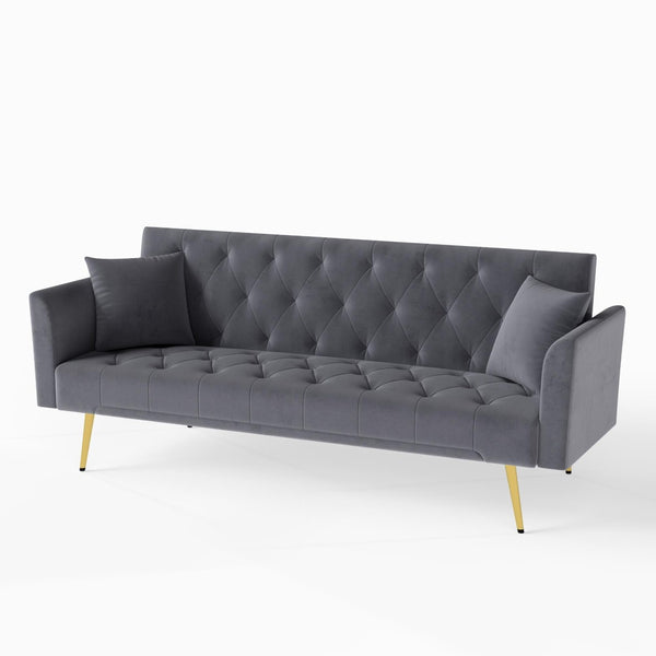 English Elm Modern Tufted Velvet Sleeper Sofa Retro Style Convertible Fold Flat for Compact Spaces Gray W2353P399461