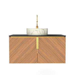 English Elm Arai 36" Wall-Mounted Bathroom Vanity With Black Stone Countertop, Ceramic Basin & Elegant Storage W2615S00354