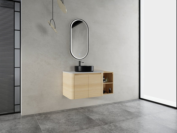 English Elm 42'' Wall-Mounted Bathroom Vanity With Ceramic Sink, Soft-Close Doors & Spacious Storage Solution W999S00474