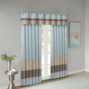 JLA Home Madison Park - Polyoni Pintuck Window Valance with Lined Striped Texture, Tailored Fullness & Easy Rod Pocket Blue MP41-2229